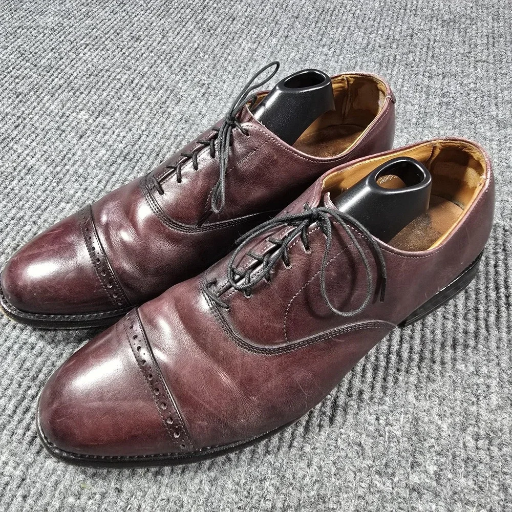 Allen Edmonds Byron Shoes Mens Size 11 D Burgundy‎ Cap Toe Dress Oxford Made USA